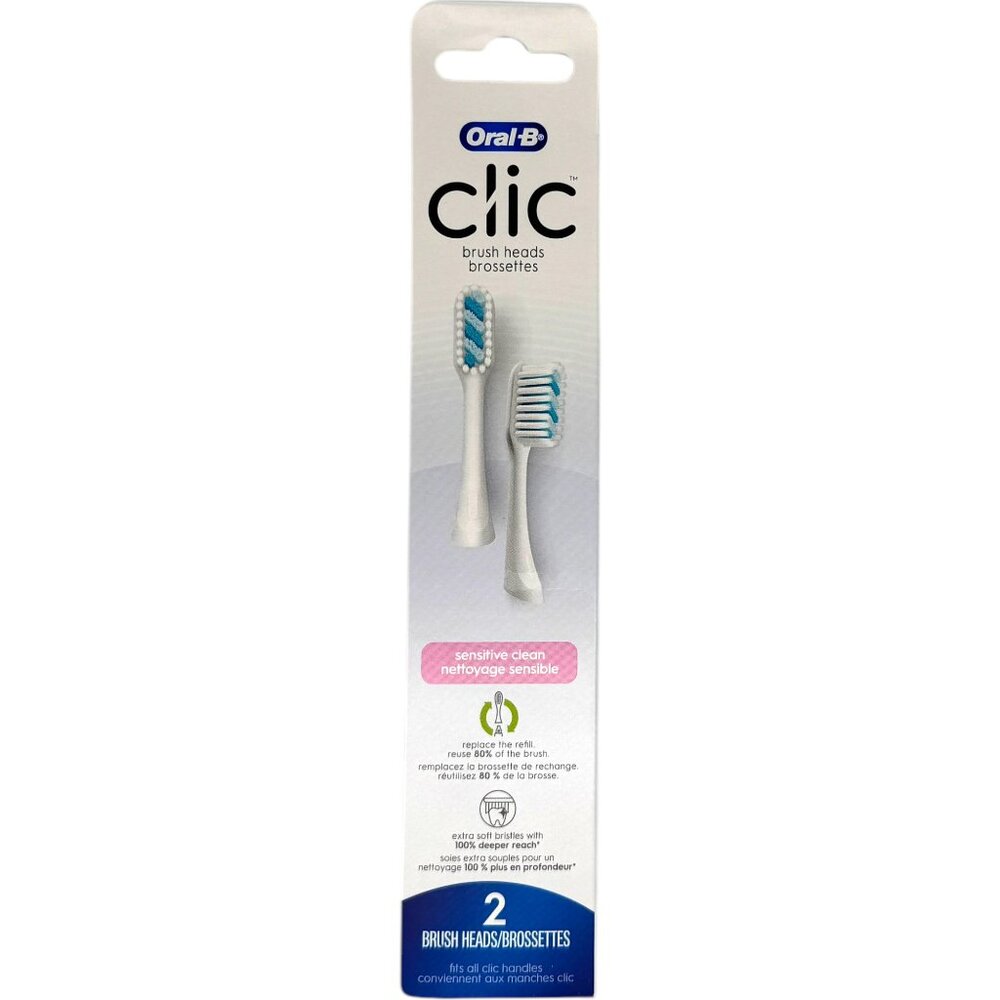 Oral-B Clic Sensitive Clean Replacement Brush Heads 2 Count Refill Extra Soft